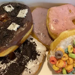 Variety of donuts - my favorites were the strawberry and blueberry glazed donuts (the top right two)!!