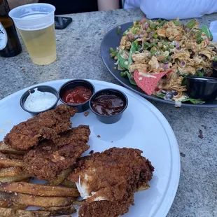 Chicken tenders and loaded chicken nachos
