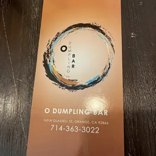 Front of menu
