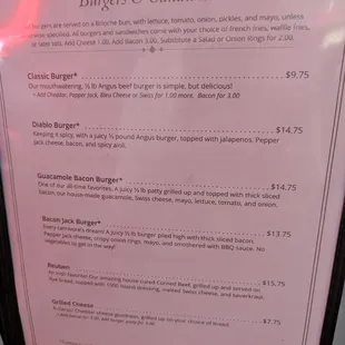 Burger &amp; Sandwich menu.