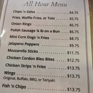 All Hour Menu