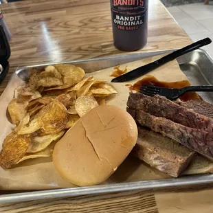 My lunch at the MCI airport.  Brisket sandwich with chips.