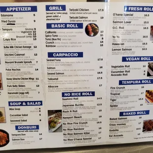 menu, sushi and sashimi