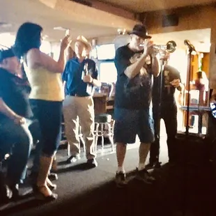 a group of people playing a video game