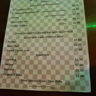 a checkered menu