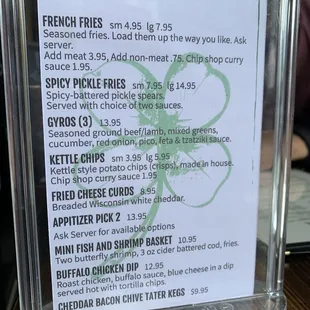 Snacks menu - more option on the other side