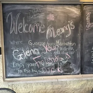 a chalkboard with a message