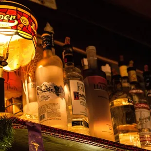 Surprisingly vast selection of liquors for a pub.