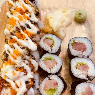 Spider roll left, negihama right.