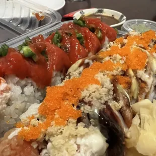 a variety of sushi rolls