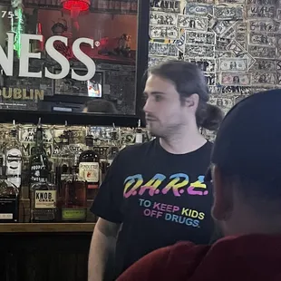 Drunken bartender who tries to pick fights and needs to be fired