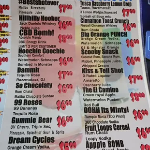 Back of tge menu has shots!