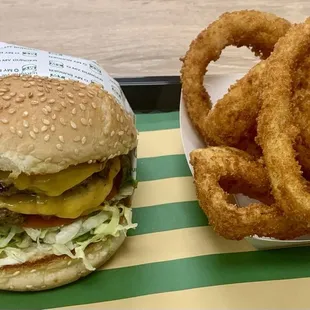 Double Cheeseburger and Onion Rings