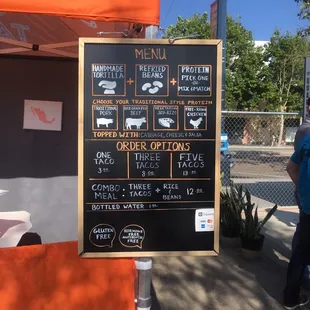 a menu on a blackboard