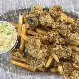 Fried Oysters, French Fries &amp; Slaw