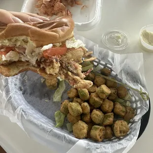 Soft shell crab blt and fried okra