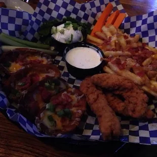 Game day appetizer special. The photo is dark, but you can tell the amount of food that you get for $10