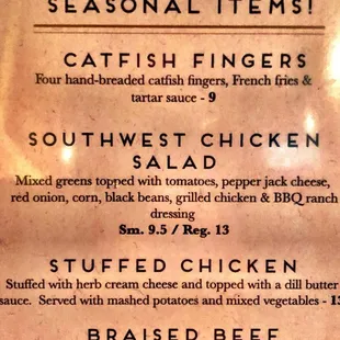 O'Neill's Seasonal Menu - Spring 2018