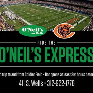 Take the O&apos;Neil&apos;s Express to every Bears home game!