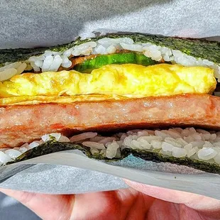 Unagi (Eel) Onigiri - spam, scrambled egg, cucumber, rice, nori. Excellent!