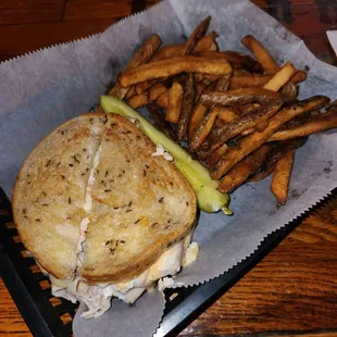 Rachel, Fries And Pickle Spear.