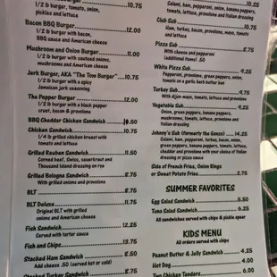 Current menu (March 2023) Sandwiches, subs, &amp; kids menu.