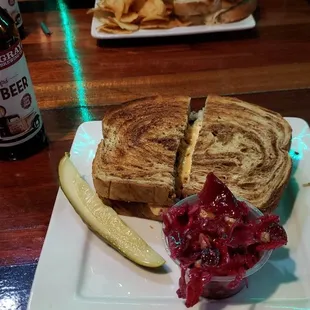 Reuben sandwich and Gray&apos;s root beer.