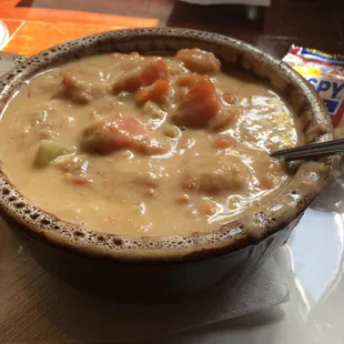Seafood bisque, had lots of shrimp.
