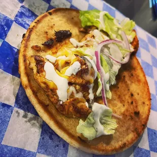 Our delicious chicken pita! Grilled chicken with cheese.