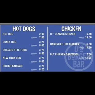 Our delicious Hot Dog and Chicken Sandwiches.