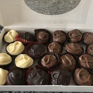 White, dark and milk chocolate peanut butter cups