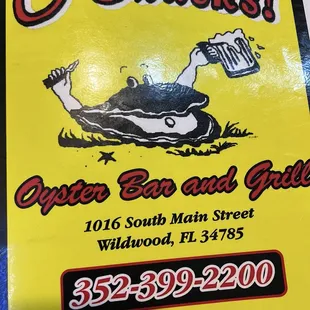 Menu = a great little biker bar with excellent oysters and clam chowder! Go early unless you want to wait.