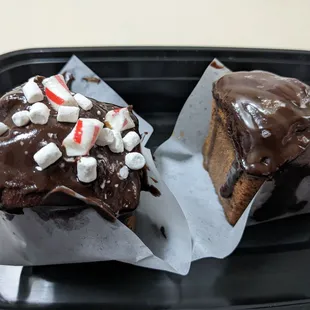 O'Some Cafe 12/2022 (came in a paperbag, chocolate pound cake dressed two different ways: salted caramel toffee and peppermint mocha)