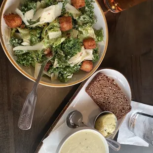 Kale Caesar Salad &amp; Potato and Leek soup