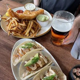 Fish tacos and fish and chips