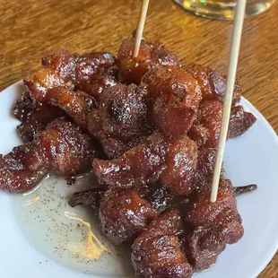 Candied bacon knots.