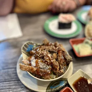 Salmon Skin Salad. My mom loved this and you get so much for the price. Excellent!