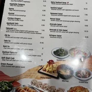 Appetizers and soup/salad menu