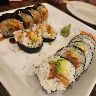 a plate of sushi and rice