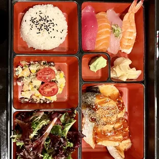 @jhennybventures (ig/tiktok)  (2 item) Salmon Teroyaki &amp; Sushi Bento Box