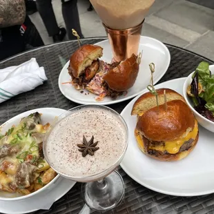 a plate of food and drink