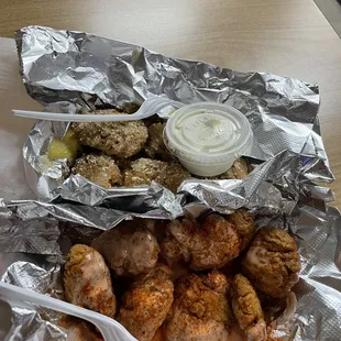 Cajun ranch wings, garlic parmesan wings