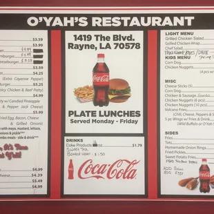 ows a menu for a restaurant