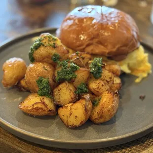 Breakfast sandwich with potatoes