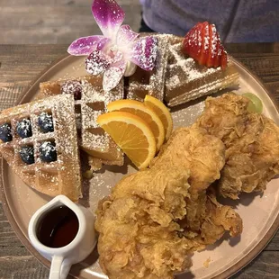 Crispy chicken and waffles