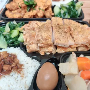 Popcorn chicken and chicken steak