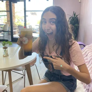 Passion Fruit Punch Lemon Tea with Boba and my friend