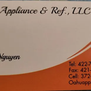 Business card.  Cell number is best contact.  Quang Nguyen.