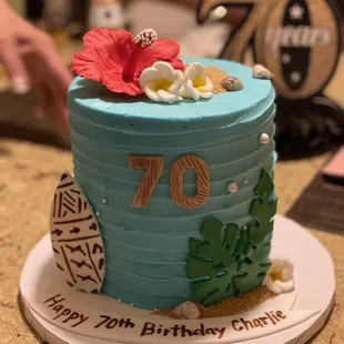 a birthday cake with a tropical theme