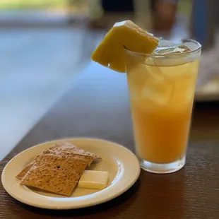 Plantation ice tea. Lavosh &amp; butter.